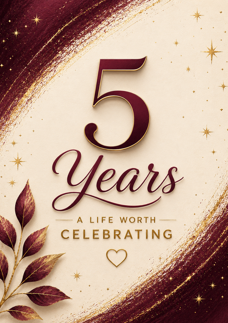 5 Years Life worth celebrating card